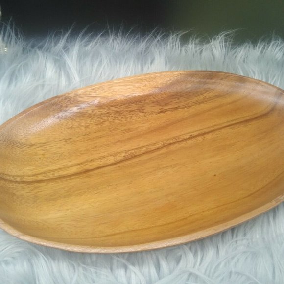 MCM Monkey Pod Rolling Natural Wood Tray 14"  Catch-all, Dresser, Foyer Décor - Picture 2 of 8